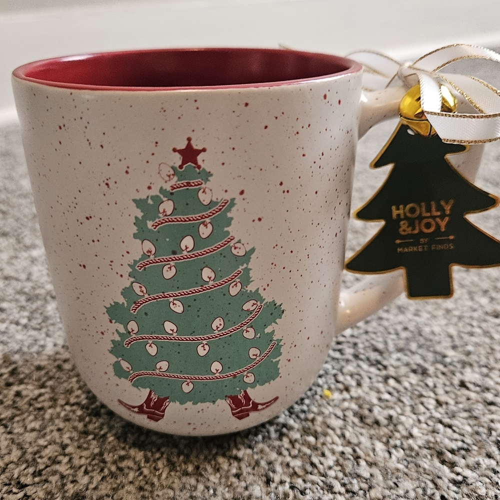 Cowboy Christmas Tree Mug Cowboy Boots Red Green NWT
